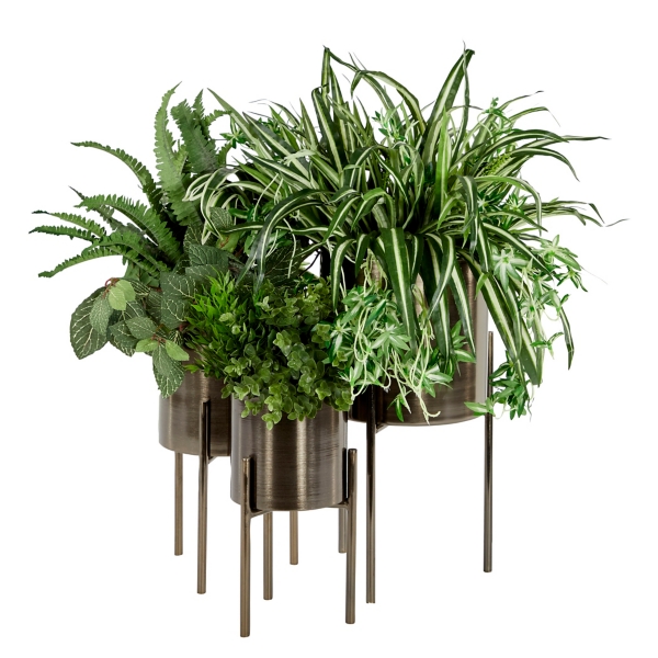 Metallic Black Modern Iron Planters, Set of 3