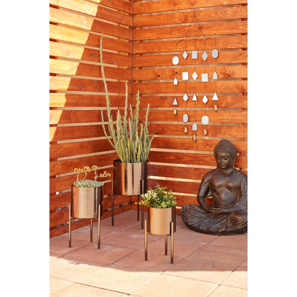 Metallic Black Modern Iron Planters, Set of 3