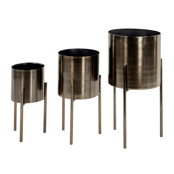 Metallic Black Modern Iron Planters, Set of 3
