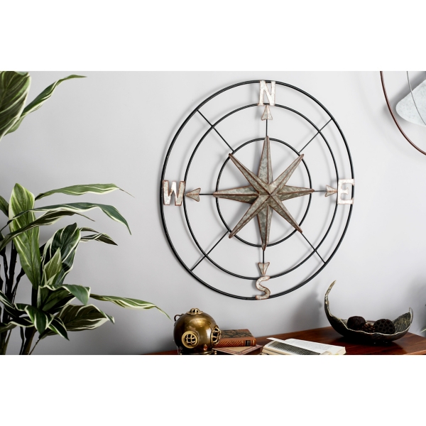 Silver Compass Rose Outdoor Plaque