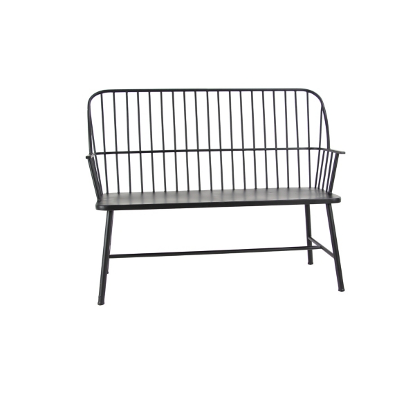 Black Metal Slatted Back Outdoor Bench
