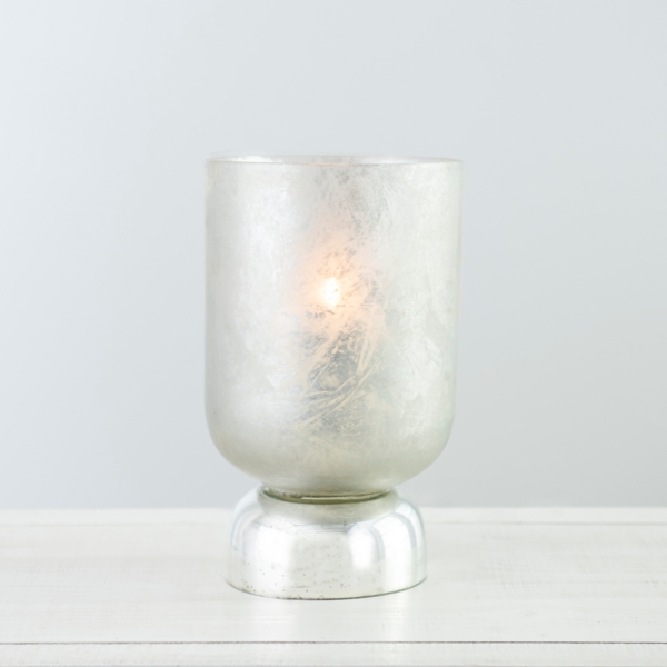 Foiled Silver Hurricane with Mercury Foot, 10 in. Kirklands Home