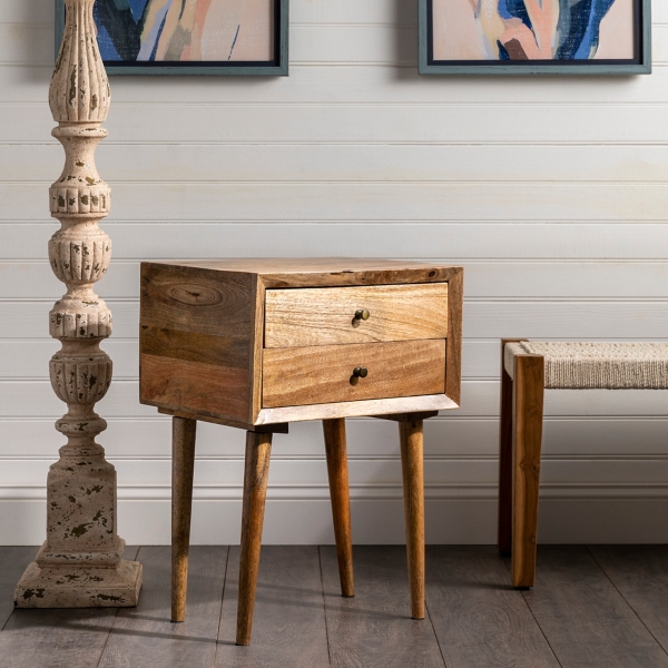 Natural Mango Wood 2-Drawer Accent Table