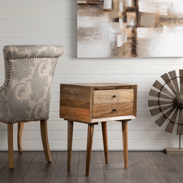 Natural Mango Wood 2-Drawer Accent Table