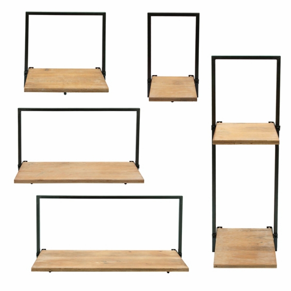 Black Metal Frame and Wood Shelves, Set of 5 Kirklands Home