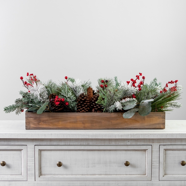 Pinecone Berry Wood Planter Box Arrangement | Kirklands Home