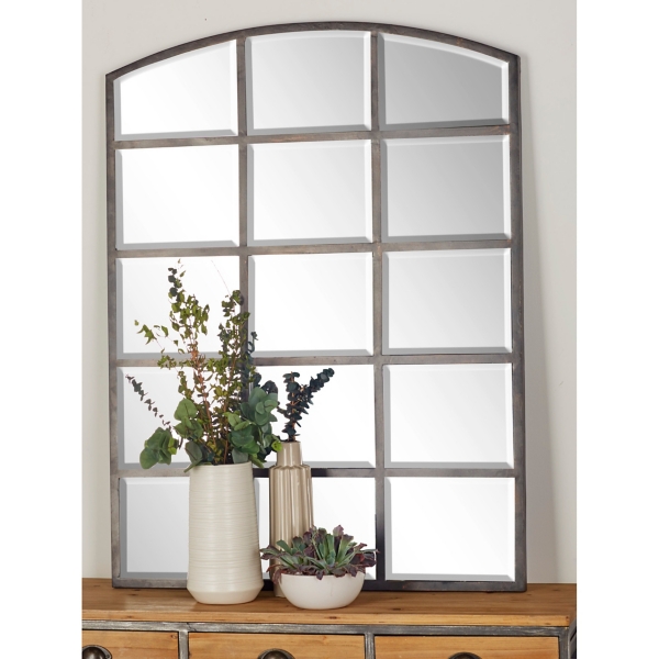 Distressed Black Metal Windowpane Arched Mirror Kirklands Home