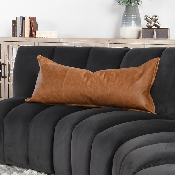 Chestnut Distressed Patina Leather Lumbar Pillow