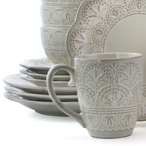 White Lace Embossed 16-pc. Dinnerware Set