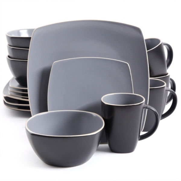 Matte Gray and Black 16-pc. Dinnerware Set | Kirklands Home