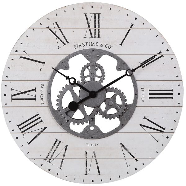White Wooden Shiplap Gear Frame Wall Clock Kirklands Home
