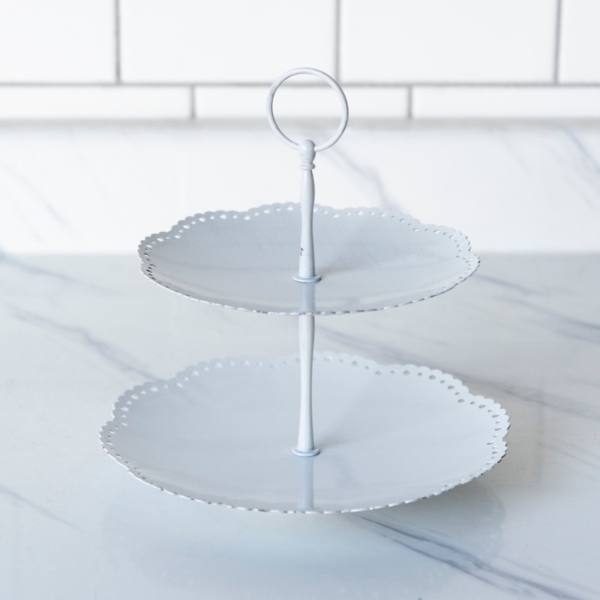 White Scalloped Metal 2 Tier Tray Kirklands