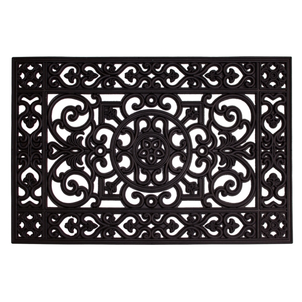 Black Scroll Border Rubber Doormat, 36x24