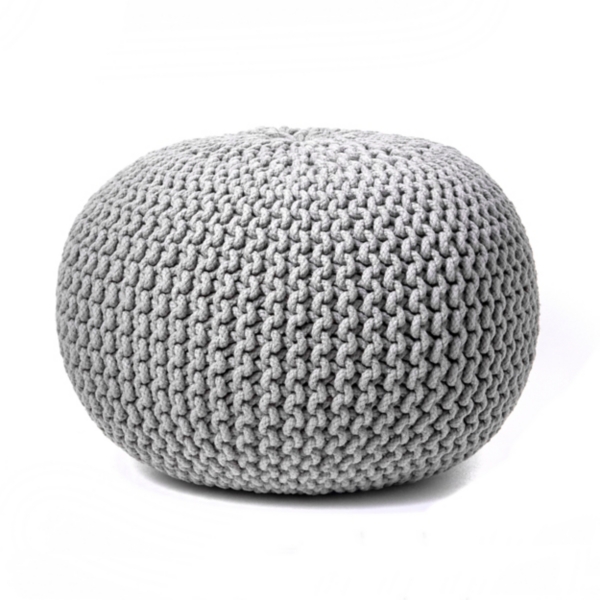 Gray Chain Knitted Round Pouf