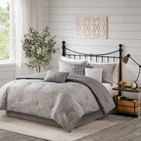 Gray Seersucker 7-pc. King Comforter Set
