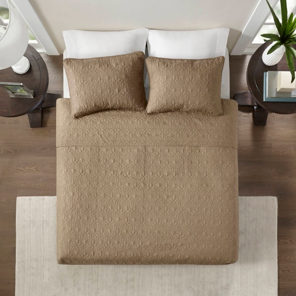 Brown Classic Stitch 3-pc. Queen Coverlet Set