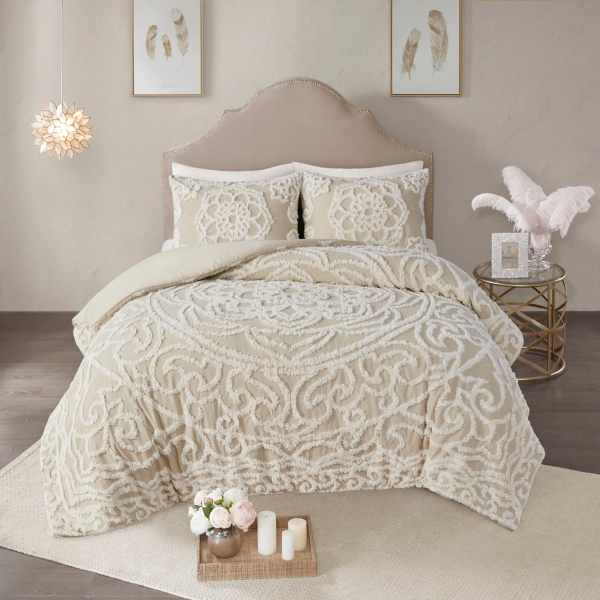 Tan Medallion 3-pc. California King Duvet Set