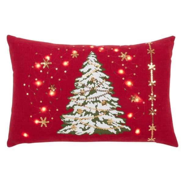 Red Christmas Tree LED Accent Pillow