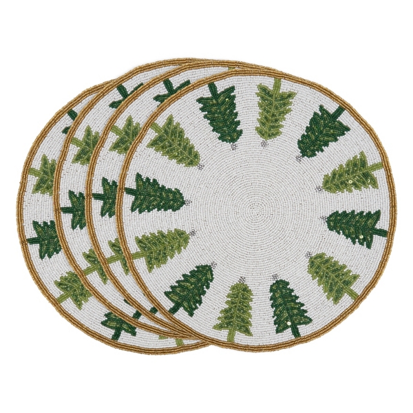 Round Beaded Christmas Tree Placemats, Set of 4