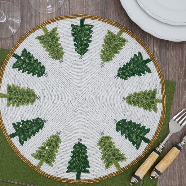 Round Beaded Christmas Tree Placemats, Set of 4