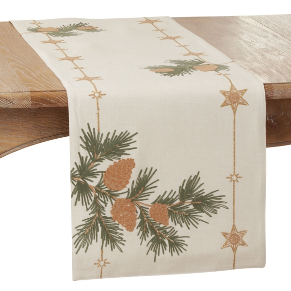 Natural Embroidered Pinecone Table Runner | Kirklands Home
