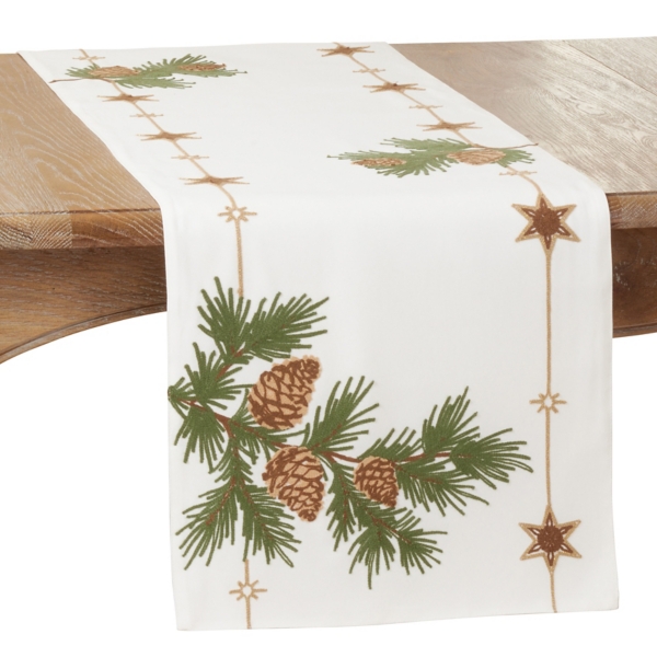 White Embroidered Pinecone Table Runner Kirklands Home