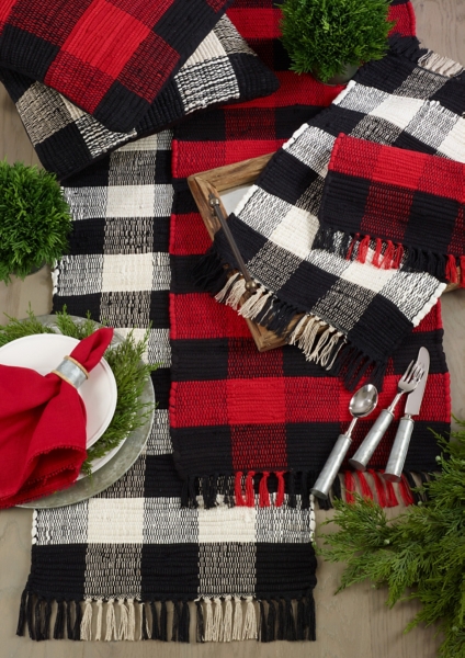 Red and Black Buffalo Check Fringe Table Runner