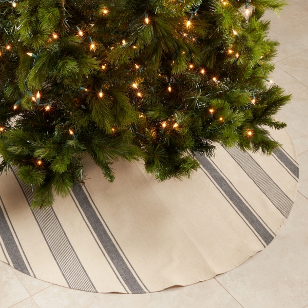 Blue Striped Banded Christmas Tree Skirt