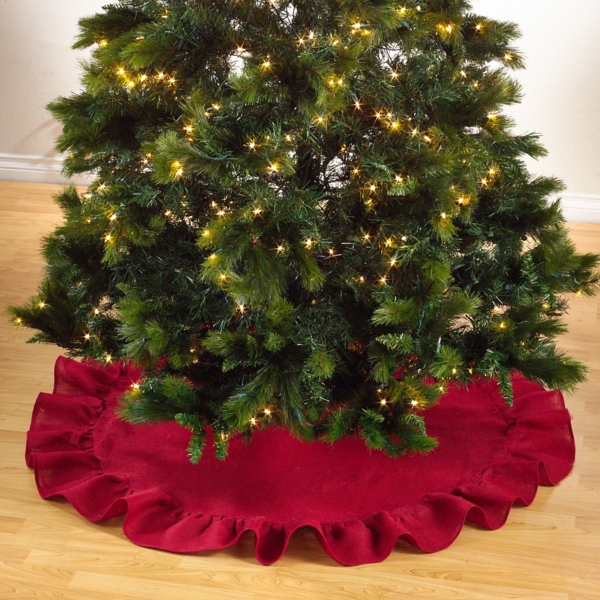 Red Jute Ruffle Trim Christmas Tree Skirt, 53 in.