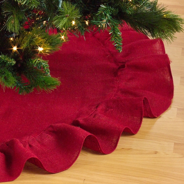 Red Jute Ruffle Trim Christmas Tree Skirt, 53 in.