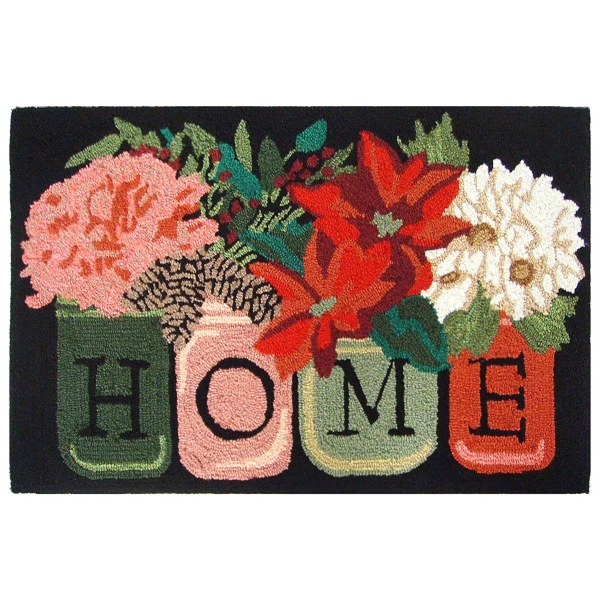 Black Home Floral Vases Doormat