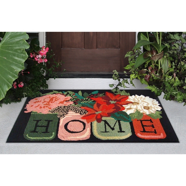 Black Home Floral Vases Doormat