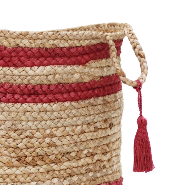 Red Double Stripe Jute Basket with Handles, 19 in.