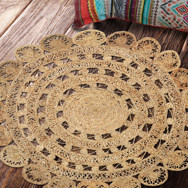 Natural Golden Sunshine Circular Area Rug, 4x4