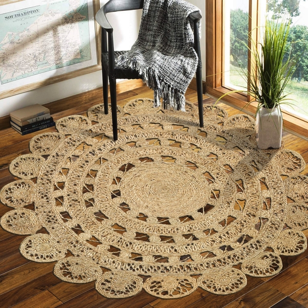Natural Golden Sunshine Circular Area Rug, 4x4