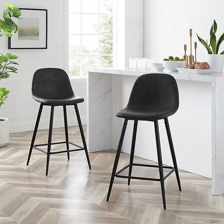 Rorke Black Vegan Leather Counter, Black Faux Leather Counter Height Chairs