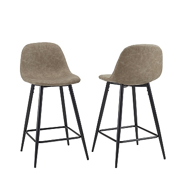 Gray Faux Leather Slope Counter Stools, Whiskey Brown Faux Leather Bar Stools Set Of 2