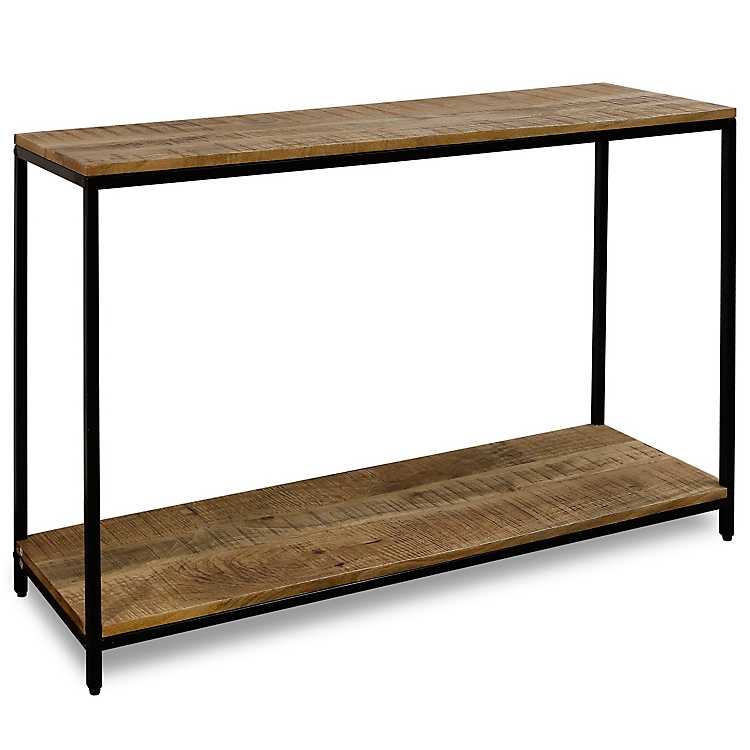 Mango Wood And Metal Console Table, Metal Console Table With Stools