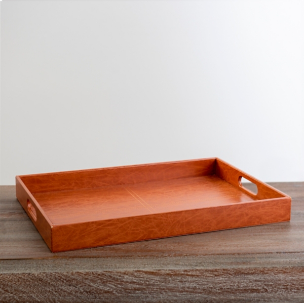 Cognac Faux Leather Decorative Tray Kirklands Home