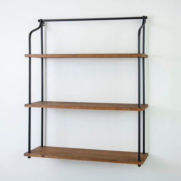 Metal and Natural Wood 3-Tier Wall Shelf