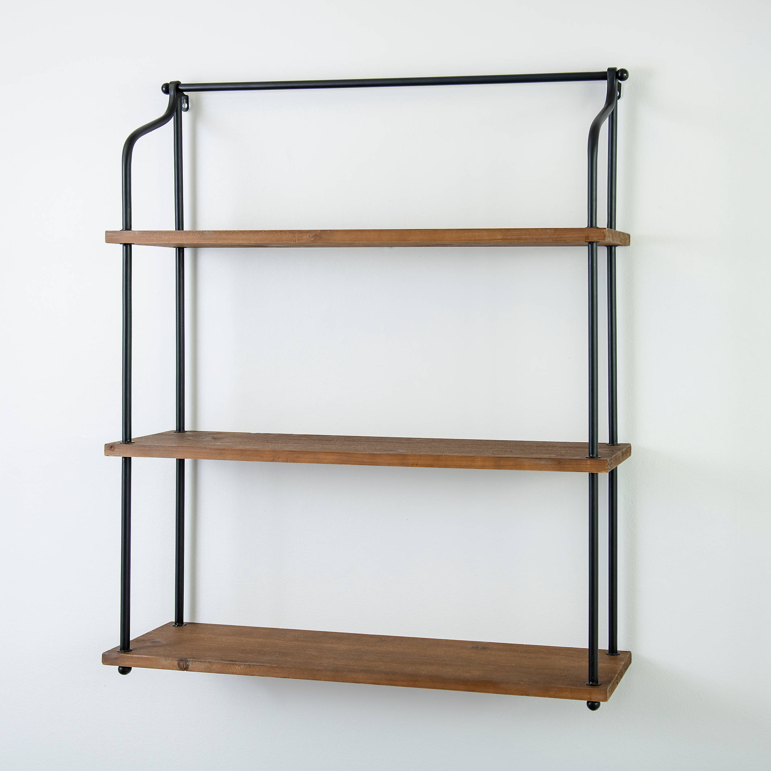 3 Tier Shelf Wall Hanging Shelves Black Metal Frame Wooden Shelves Storage Decor 
