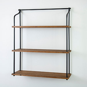 2-Piece Metal Wall Storage Shelves with Hooks Floating Picture Ledge Racks