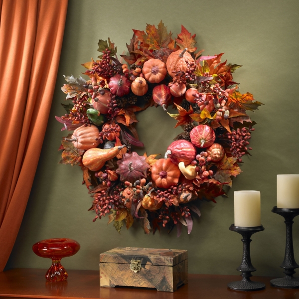 Orange Pumpkin Gourd and Berry Wreath