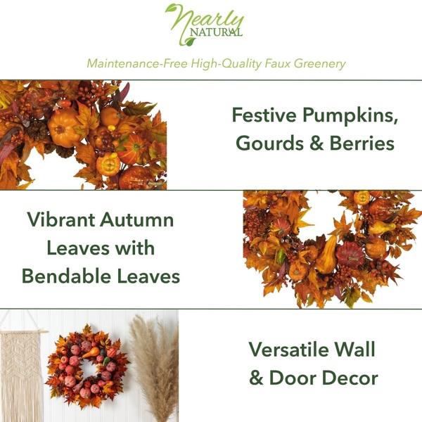 Orange Pumpkin Gourd and Berry Wreath