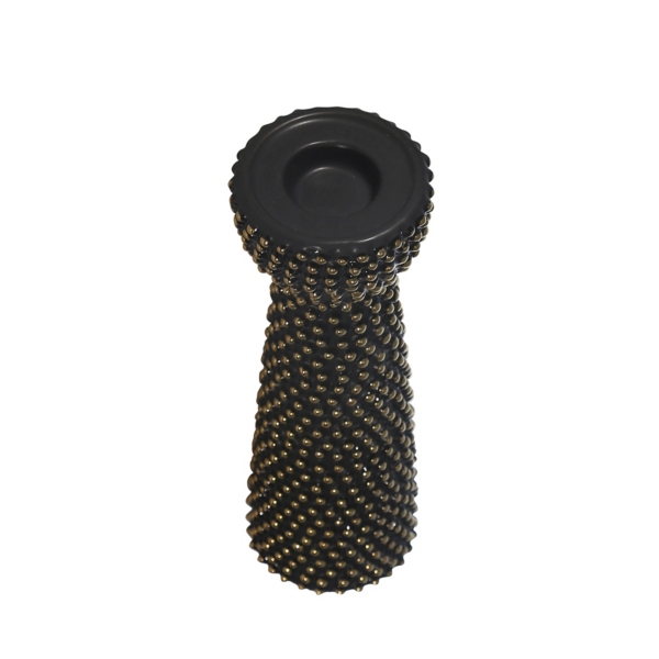 Black and Gold Beaded Taper Candle Holder, 12 in.
