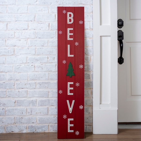 Red Believe Christmas Porch Board | Kirklands Home