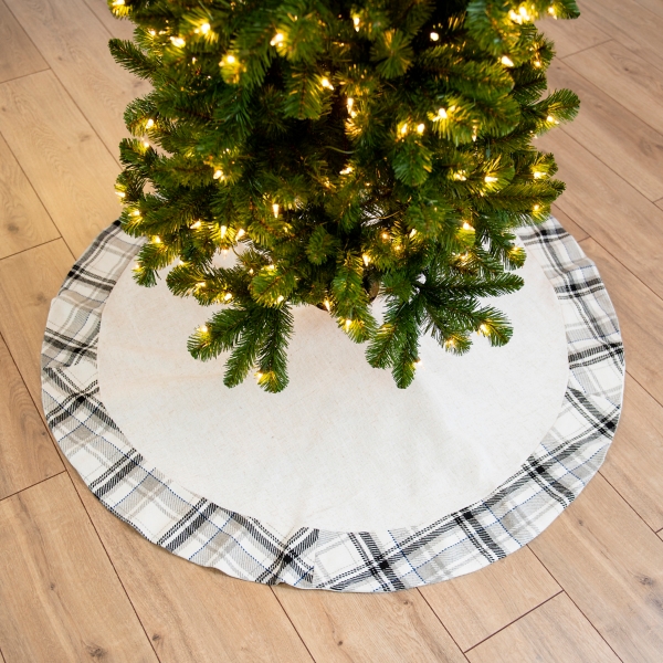 Plaid Trim Linen Tree Skirt Kirklands Home
