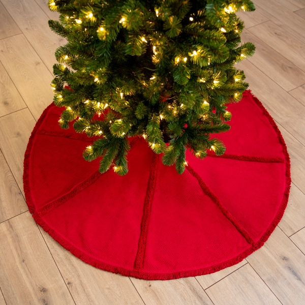 Red Waffle Tree Skirt with Trim Kirklands Home