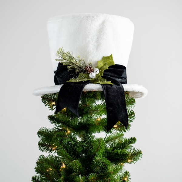 White Fur Tophat Christmas Tree Topper | Kirklands Home