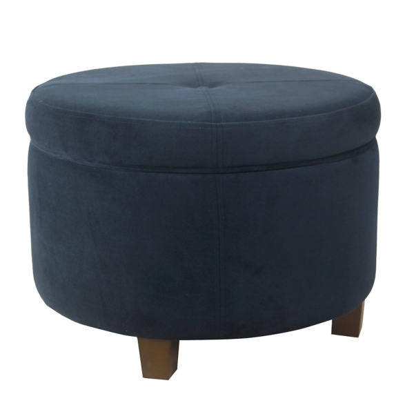 Navy Velvet Upholstered Round Storage Ottoman | Kirklands Home
